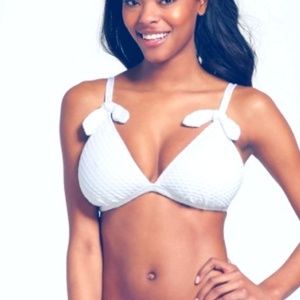 White Pucker Fabric Triangle Bikini Swim Top